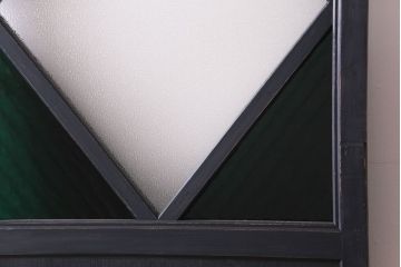 和製アンティーク　リメイク　色ガラス入りの大きなペイントガラス戸(引き戸、建具、玄関戸)