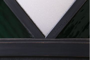 和製アンティーク　リメイク　色ガラス入りの大きなペイントガラス戸(引き戸、建具、玄関戸)