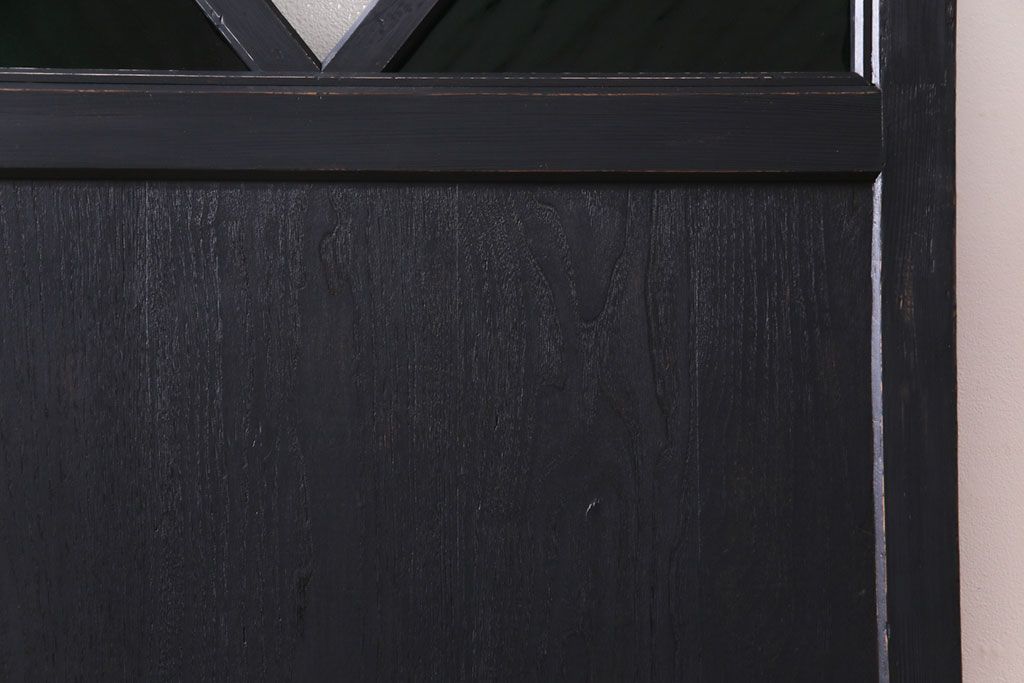 和製アンティーク　リメイク　色ガラス入りの大きなペイントガラス戸(引き戸、建具、玄関戸)