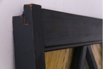 和製アンティーク　リメイク　色ガラス入りの大きなペイントガラス戸(引き戸、建具、玄関戸)