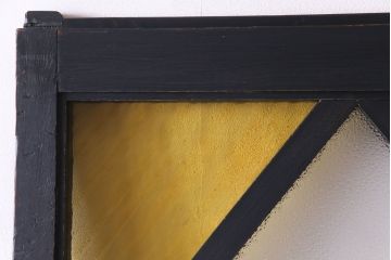 和製アンティーク　リメイク　色ガラス入りの大きなペイントガラス戸(引き戸、建具、玄関戸)