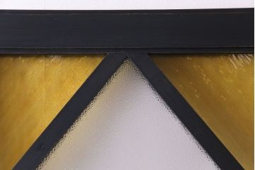 和製アンティーク　リメイク　色ガラス入りの大きなペイントガラス戸(引き戸、建具、玄関戸)