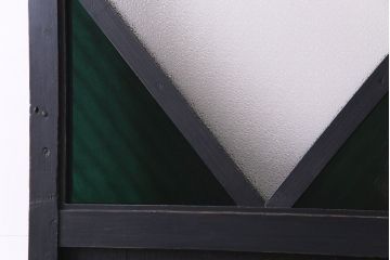 和製アンティーク　リメイク　色ガラス入りの大きなペイントガラス戸(引き戸、建具、玄関戸)