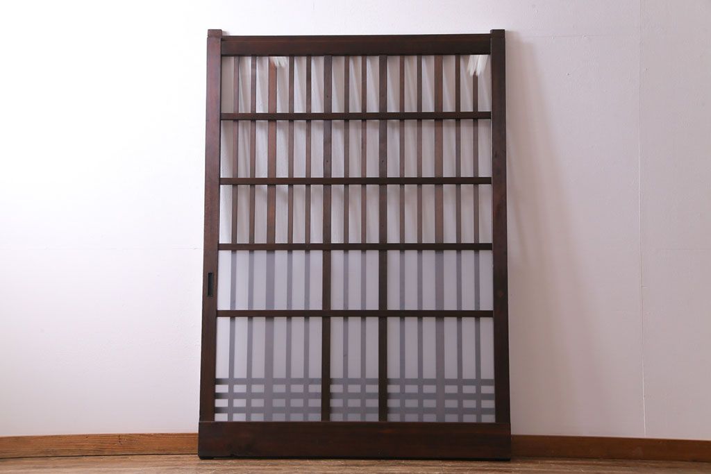 和製アンティーク　ヒノキ材　情緒ある雰囲気づくりにおすすめな大きなガラス入り格子戸(蔵戸、玄関戸)