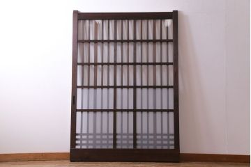 和製アンティーク　ヒノキ材　情緒ある雰囲気づくりにおすすめな大きなガラス入り格子戸(蔵戸、玄関戸)