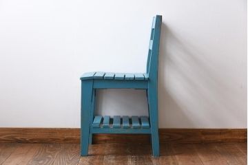 ペイント家具　棚付き　インテリアの差し色にもおすすめの木製チェア(キッズチェア、椅子、板座チェア)(R-031305)