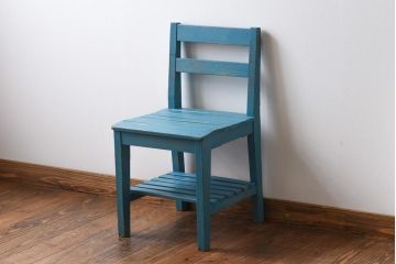 ペイント家具　棚付き　インテリアの差し色にもおすすめの木製チェア(キッズチェア、椅子、板座チェア)(R-031305)