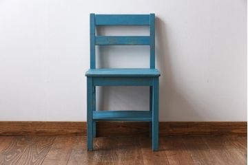 ペイント家具　棚付き　インテリアの差し色にもおすすめの木製チェア(キッズチェア、椅子、板座チェア)(R-031305)