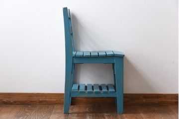 ペイント家具　棚付き　インテリアの差し色にもおすすめの木製チェア(キッズチェア、椅子、板座チェア)(R-031305)