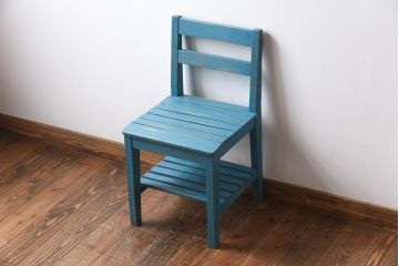 ペイント家具　棚付き　インテリアの差し色にもおすすめの木製チェア(キッズチェア、椅子、板座チェア)(R-031305)