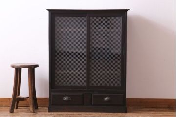 和製アンティーク　ラフジュ工房オリジナルガラス入り　モダンな雰囲気漂う本箱(収納棚、キャビネット)