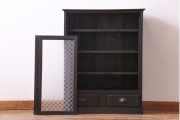 和製アンティーク　ラフジュ工房オリジナルガラス入り　モダンな雰囲気漂う本箱(収納棚、キャビネット)