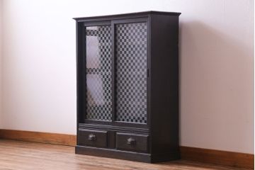 和製アンティーク　ラフジュ工房オリジナルガラス入り　モダンな雰囲気漂う本箱(収納棚、キャビネット)