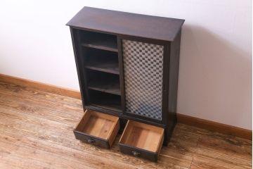 和製アンティーク　ラフジュ工房オリジナルガラス入り　モダンな雰囲気漂う本箱(収納棚、キャビネット)