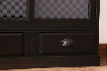 和製アンティーク　ラフジュ工房オリジナルガラス入り　モダンな雰囲気漂う本箱(収納棚、キャビネット)