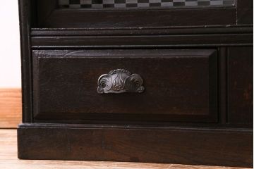 和製アンティーク　ラフジュ工房オリジナルガラス入り　モダンな雰囲気漂う本箱(収納棚、キャビネット)