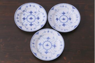 中古　ROYAL COPENHAGEN(ロイヤルコペンハーゲン)　ブルーフルーテッド　ハーフレース　プレート3枚セット(皿、洋食器)(定価約6万5千円)
