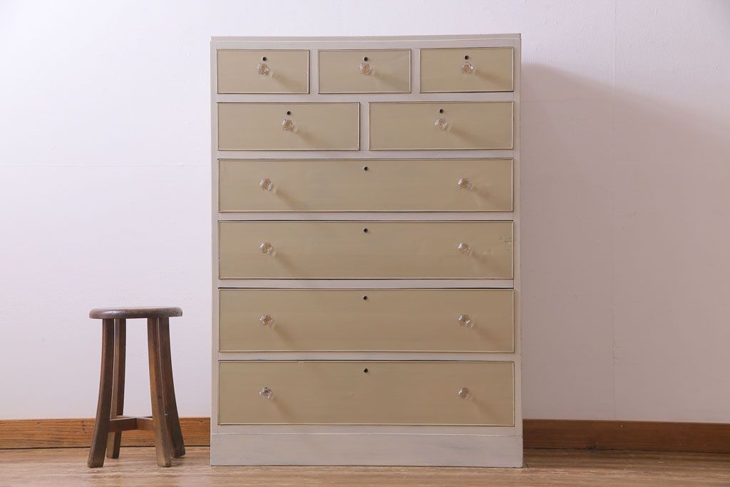 ペイント家具　ガラス取っ手がおしゃれなフレンチナチュラルのチェスト(引き出し)