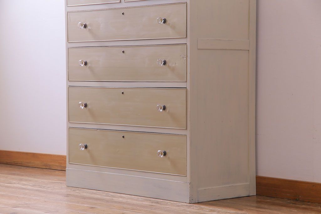 ペイント家具　ガラス取っ手がおしゃれなフレンチナチュラルのチェスト(引き出し)