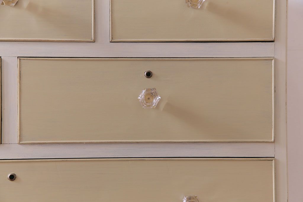 ペイント家具　ガラス取っ手がおしゃれなフレンチナチュラルのチェスト(引き出し)