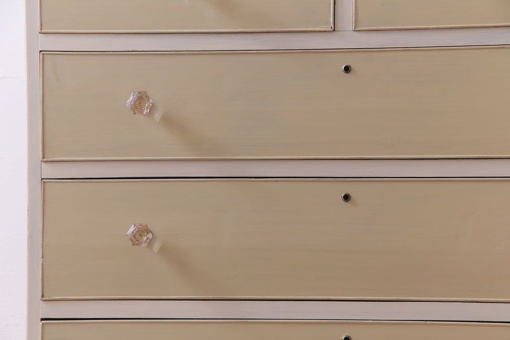 ペイント家具　ガラス取っ手がおしゃれなフレンチナチュラルのチェスト(引き出し)
