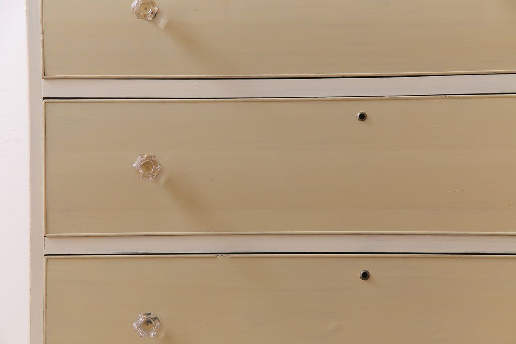 ペイント家具　ガラス取っ手がおしゃれなフレンチナチュラルのチェスト(引き出し)