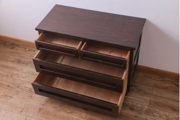 中古　松本民芸家具　リメイク　深みのある色合いがシックなチェスト(ローチェスト、リビングボード、引き出し)