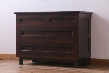 中古　松本民芸家具　リメイク　深みのある色合いがシックなチェスト(ローチェスト、リビングボード、引き出し)