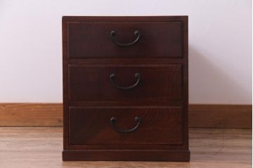 アンティーク家具　和製アンティーク　三方ケヤキ材　漆塗り　両面使いができる上品な小引き出し