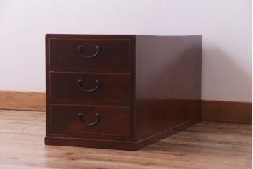 アンティーク家具　和製アンティーク　三方ケヤキ材　漆塗り　両面使いができる上品な小引き出し