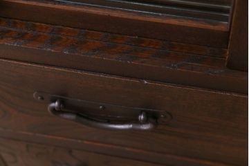 アンティーク家具　和製アンティーク　大正期　ケヤキ材　モールガラス　味わい感じる佇まいがお洒落な収納棚(戸棚、キャビネット)