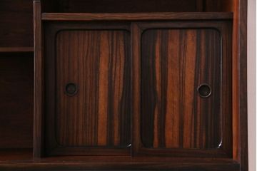 レトロ家具　昭和レトロ　縞黒檀材　麻の葉模様　和の風情感じる上質な茶箪笥(収納棚、戸棚、茶棚)
