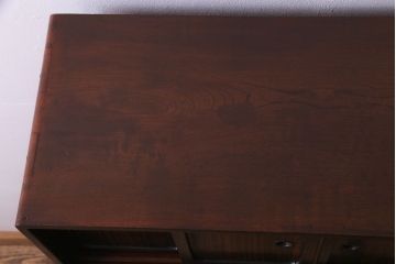 レトロ家具　昭和レトロ　縞黒檀材　麻の葉模様　和の風情感じる上質な茶箪笥(収納棚、戸棚、茶棚)