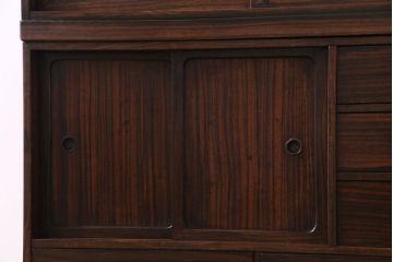 レトロ家具　昭和レトロ　縞黒檀材　麻の葉模様　和の風情感じる上質な茶箪笥(収納棚、戸棚、茶棚)