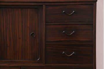 レトロ家具　昭和レトロ　縞黒檀材　麻の葉模様　和の風情感じる上質な茶箪笥(収納棚、戸棚、茶棚)