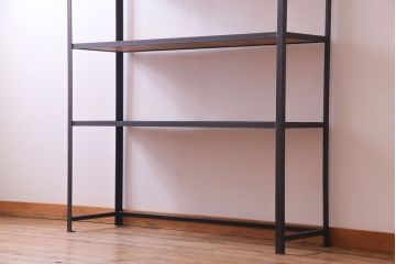 ラフジュ工房オリジナル　チーク材　アンティーク加工が施された味わいのあるアイアンラック(飾り棚)