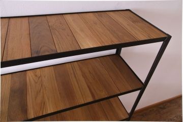 ラフジュ工房オリジナル　チーク材　アンティーク加工が施された味わいのあるアイアンラック(飾り棚)