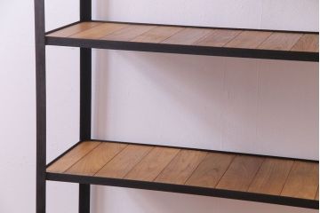 ラフジュ工房オリジナル　チーク材　アンティーク加工が施された味わいのあるアイアンラック(飾り棚)