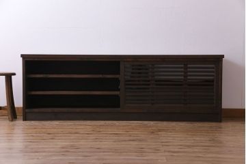 ラフジュ工房オリジナル　天板ナラ材　古い建具を利用した味わいのあるローボード(収納棚、戸棚)