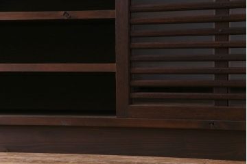 ラフジュ工房オリジナル　天板ナラ材　古い建具を利用した味わいのあるローボード(収納棚、戸棚)