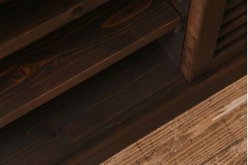 ラフジュ工房オリジナル　天板ナラ材　古い建具を利用した味わいのあるローボード(収納棚、戸棚)