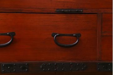 アンティーク家具　和製アンティーク　明治期　ヒノキ材　存在感抜群の観音開き箪笥ローボード(ローチェスト、衣装箪笥)