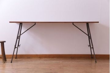 ラフジュ工房オリジナル　鉄脚　ホワイトオーク材製折りたたみテーブル(作業台、ワークデスク、在宅ワーク、在宅用)