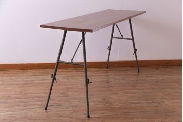 ラフジュ工房オリジナル　鉄脚　ホワイトオーク材製折りたたみテーブル(作業台、ワークデスク、在宅ワーク、在宅用)
