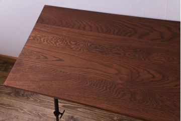 ラフジュ工房オリジナル　鉄脚　ホワイトオーク材製折りたたみテーブル(作業台、ワークデスク、在宅ワーク、在宅用)