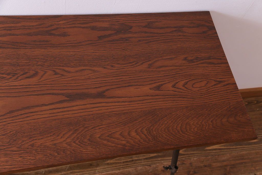 ラフジュ工房オリジナル　鉄脚　ホワイトオーク材製折りたたみテーブル(作業台、ワークデスク、在宅ワーク、在宅用)