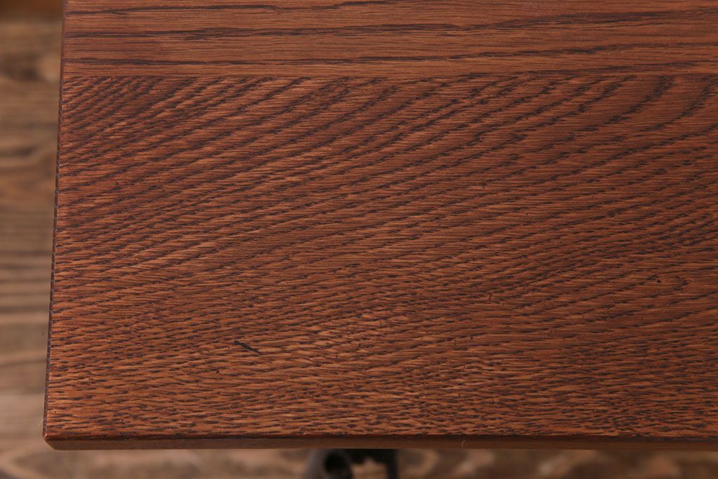 ラフジュ工房オリジナル　鉄脚　ホワイトオーク材製折りたたみテーブル(作業台、ワークデスク、在宅ワーク、在宅用)