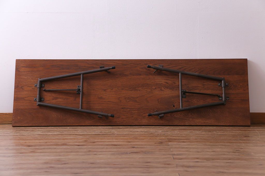 ラフジュ工房オリジナル　鉄脚　ホワイトオーク材製折りたたみテーブル(作業台、ワークデスク、在宅ワーク、在宅用)