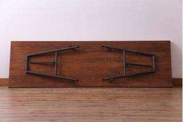 ラフジュ工房オリジナル　鉄脚　ホワイトオーク材製折りたたみテーブル(作業台、ワークデスク、在宅ワーク、在宅用)