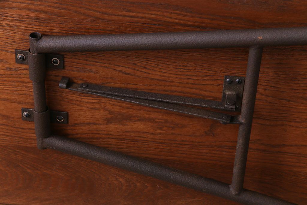 ラフジュ工房オリジナル　鉄脚　ホワイトオーク材製折りたたみテーブル(作業台、ワークデスク、在宅ワーク、在宅用)